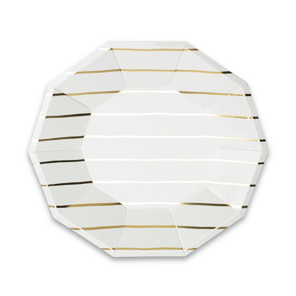 Frenchie Metallic Striped Large Plates Silver