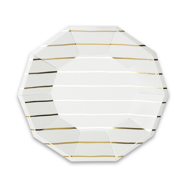 Frenchie Metallic Striped Large Plates Silver
