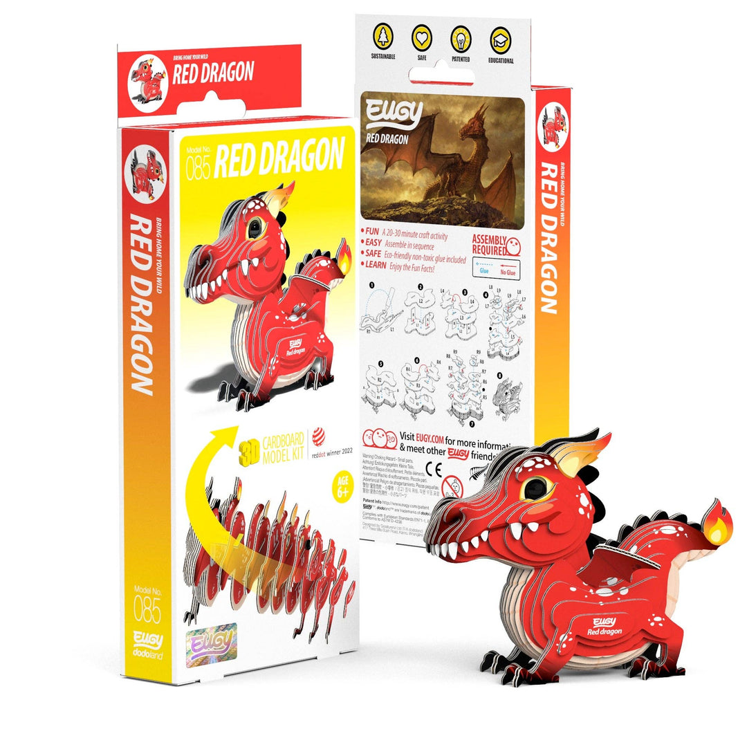 Red dragon model kit with packaging on a white background