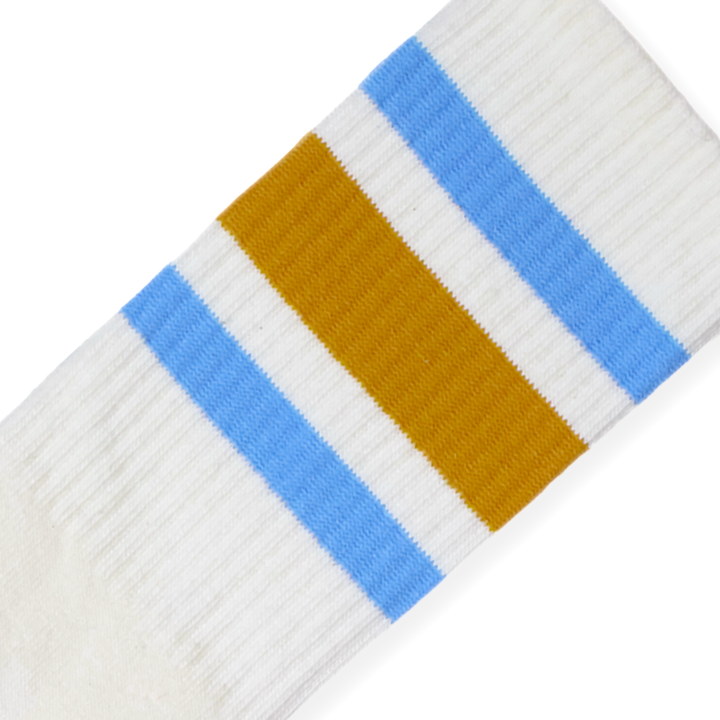 Adult S/M Blue & Brass Striped Socks