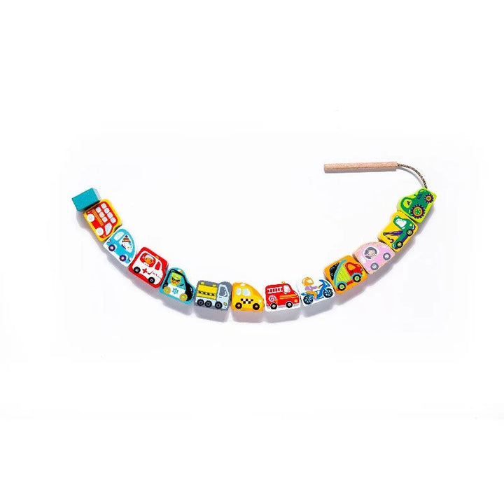 Wooden Cars Lacing Toy