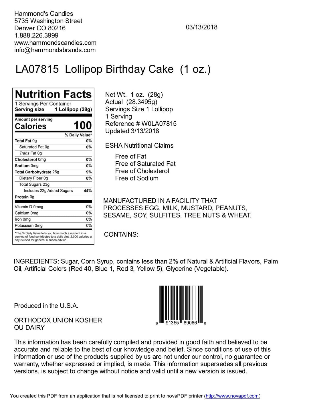 Birthday Cake Handmade Lollipop -  1 oz