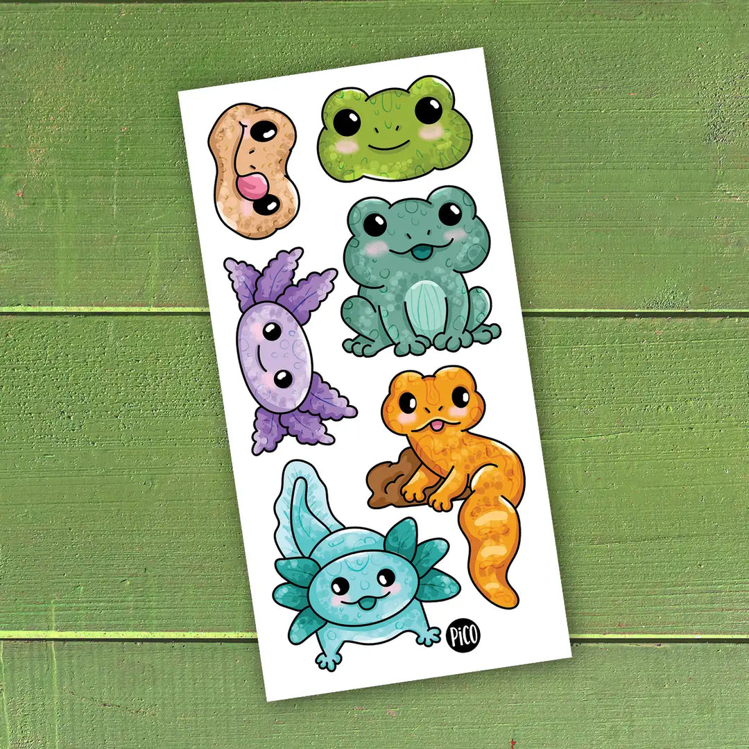 Axolotl + Frog Temporary Tattoos