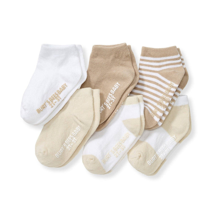 Solid & Stripes Organic Cotton Baby Ankle Socks 6 Pack - Oat: Oat / 0-3 Months