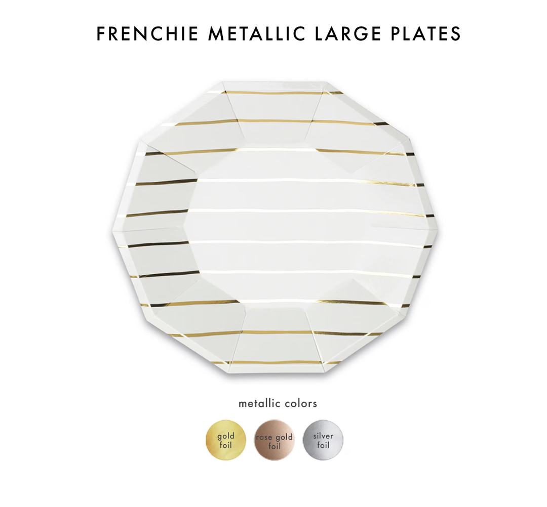 Frenchie Metallic Striped Large Plates Silver