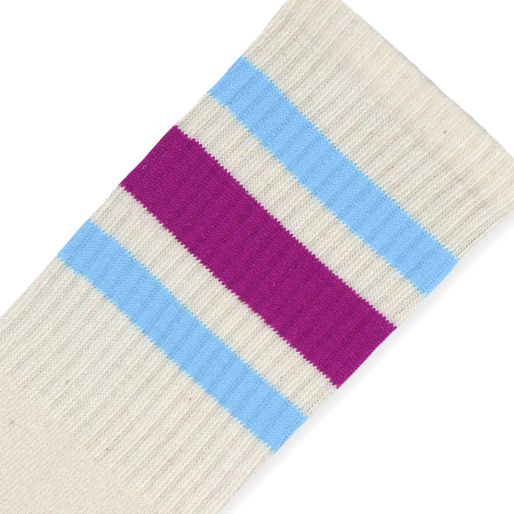 Adult S/M Berry & Light Blue Striped Socks