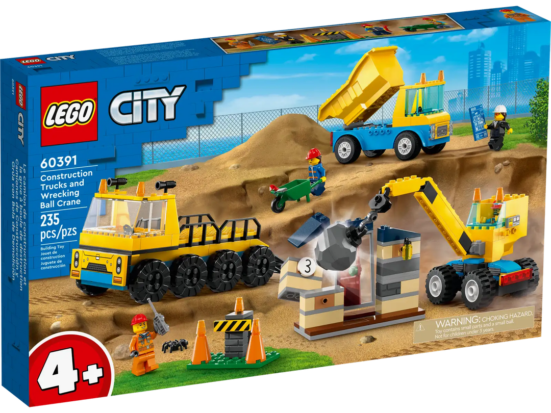 City Construction Trucks and Wrecking Ball Crane