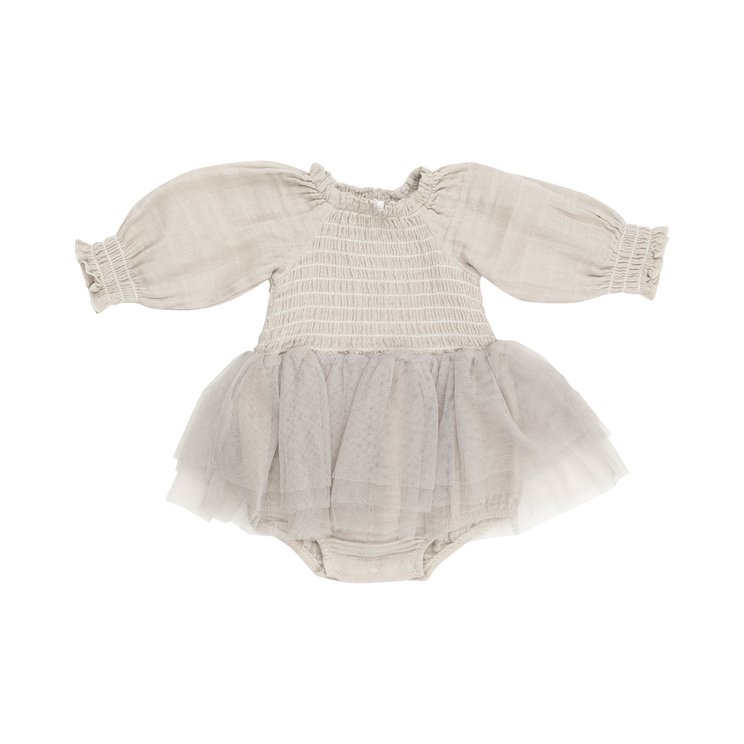 Oatmeal Long Sleeve Smocked Tutu Bubble