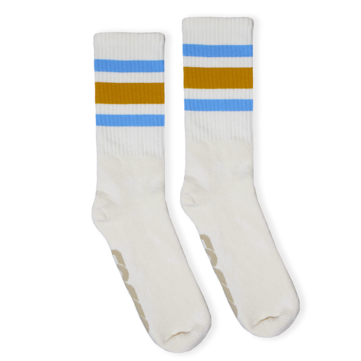 Adult S/M Blue & Brass Striped Socks