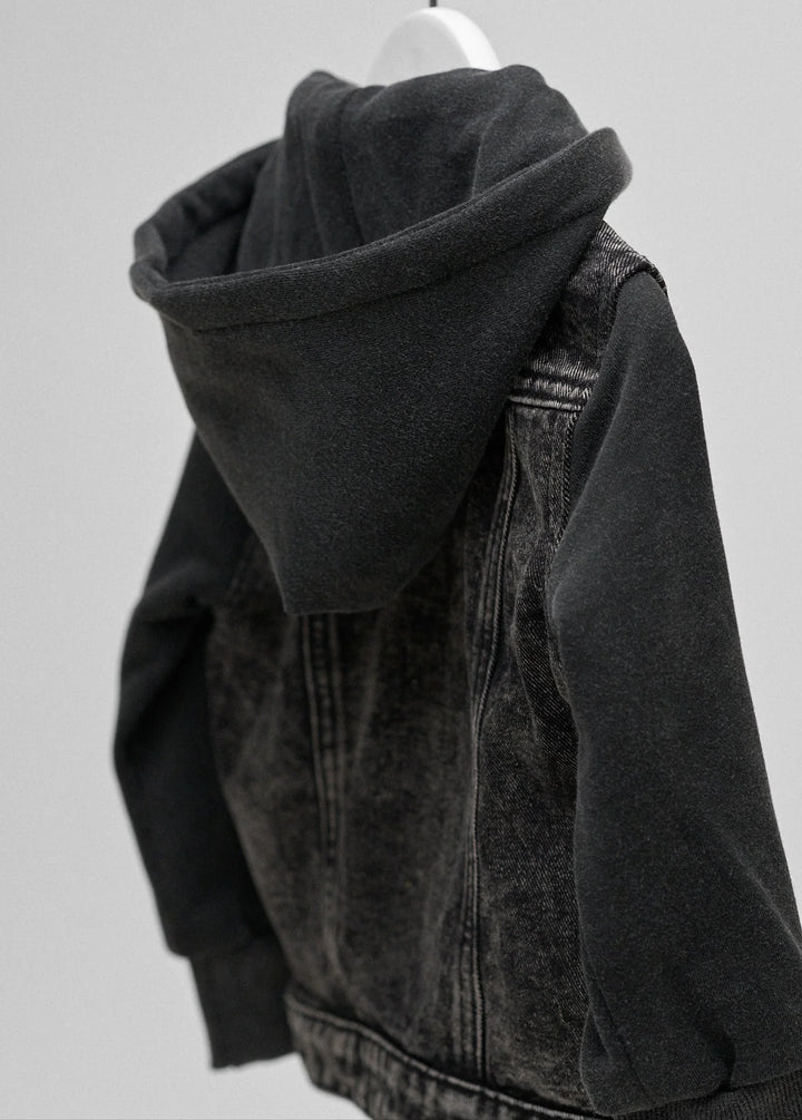 Hooded Denim Jacket - Washed Black