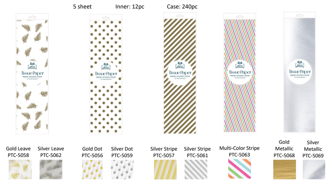 Party Tissue Paper with Dot Pattern Silver, 5Sheets: Silver