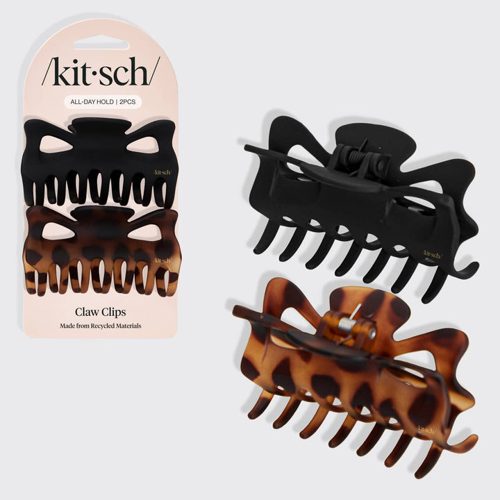 Recycled Plastic Large Claw Clip 2pc Set - Black & Tort