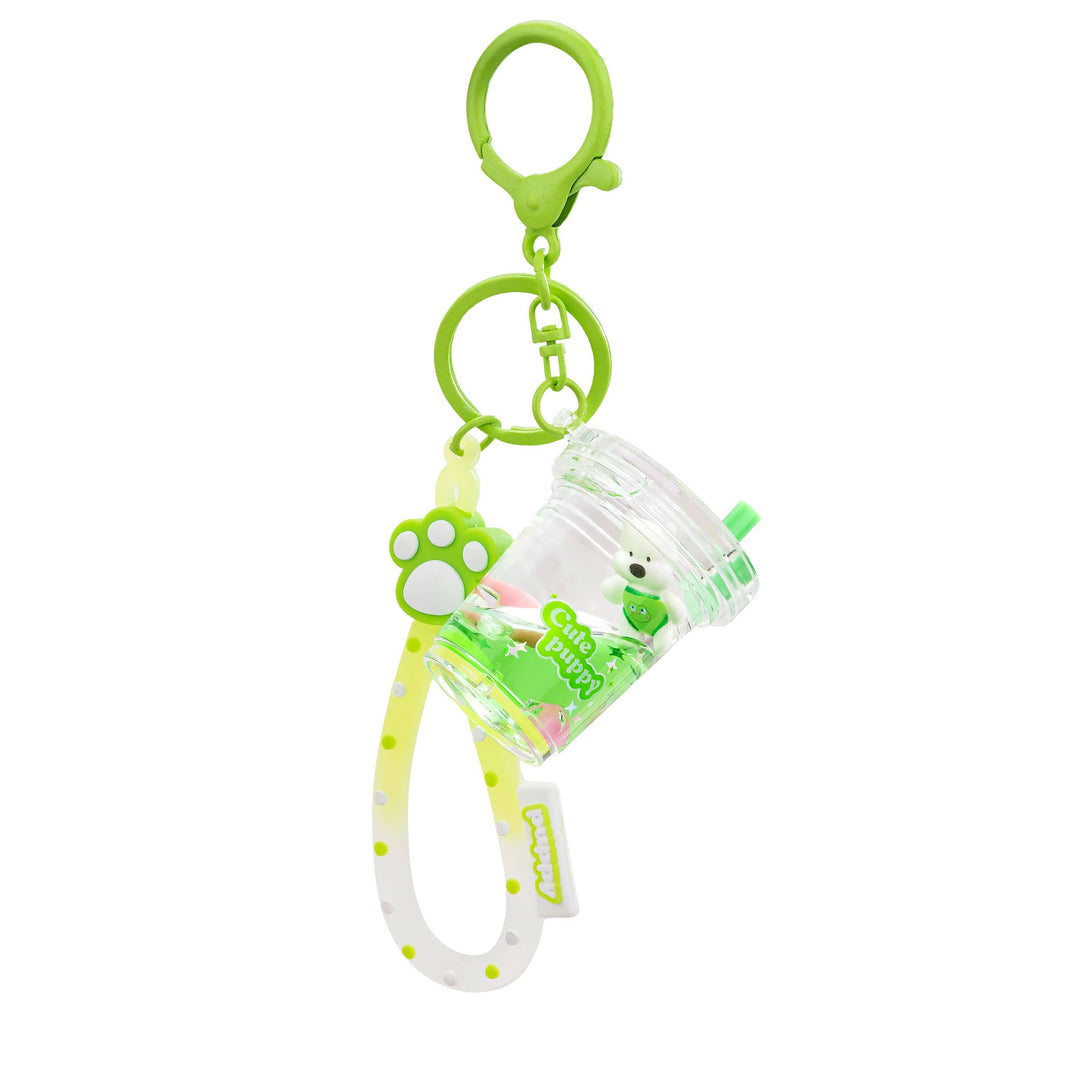 Green Puppy Boba Liquid Effect Sensory Keychain