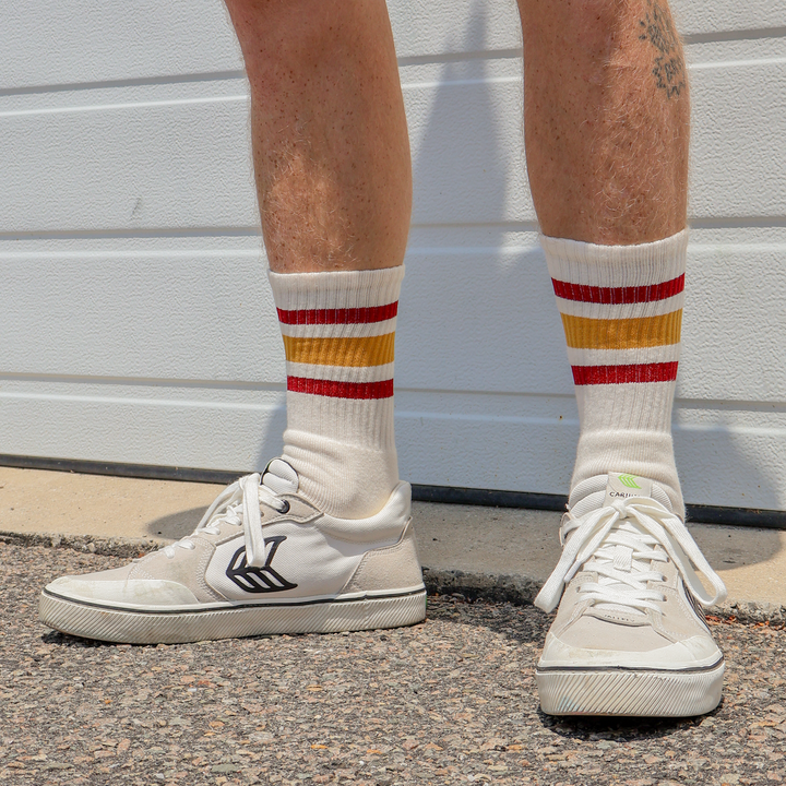 Adult L/XL Red and Brass Striped Socks