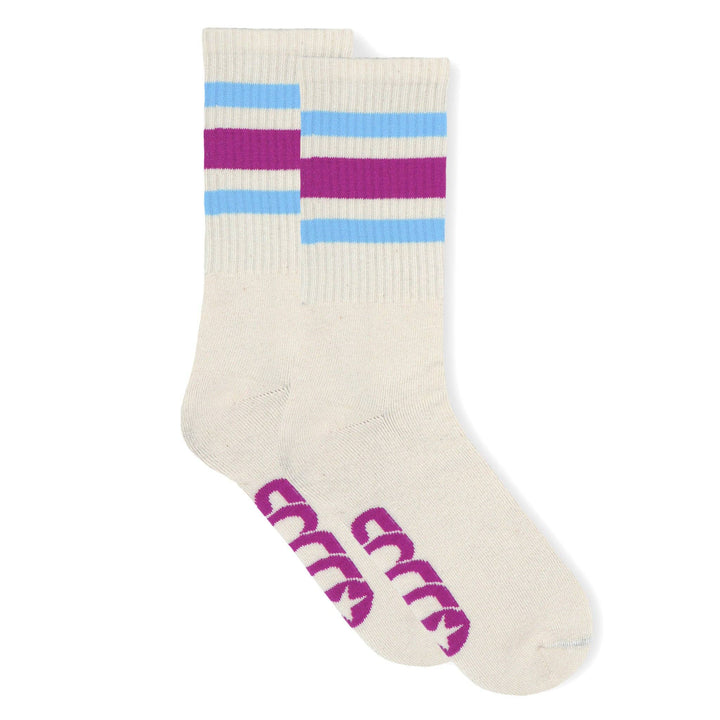 Adult S/M Berry & Light Blue Striped Socks