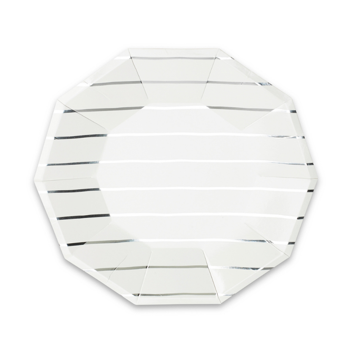 Frenchie Metallic Striped Large Plates Silver