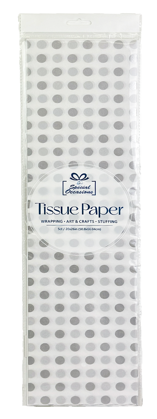 Party Tissue Paper with Dot Pattern Silver, 5Sheets: Silver