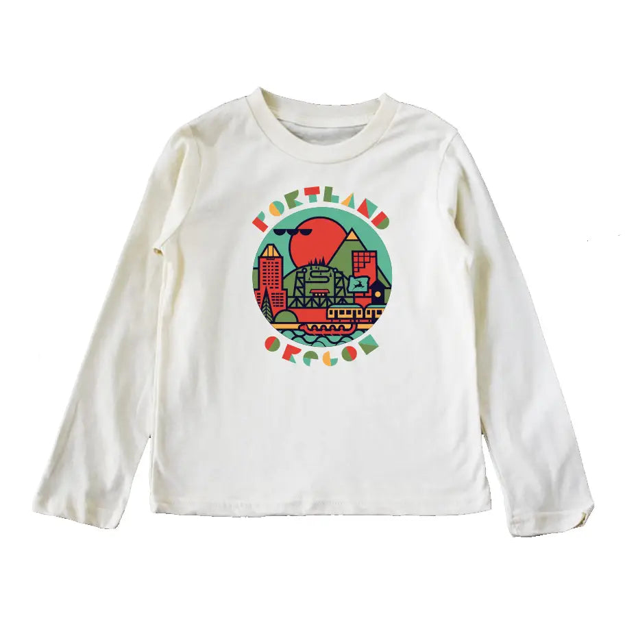 Portlandia Cityscape Natural Kids Long Sleeve