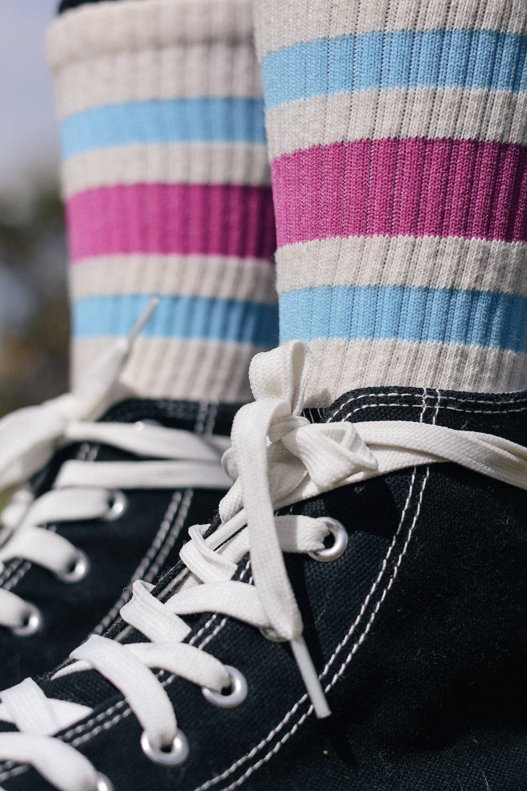 Adult S/M Berry & Light Blue Striped Socks