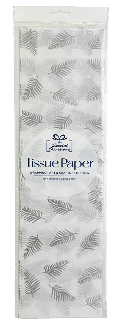 Party Tissue Paper with Leaves Pattern Silver, 5Sheets: Silver