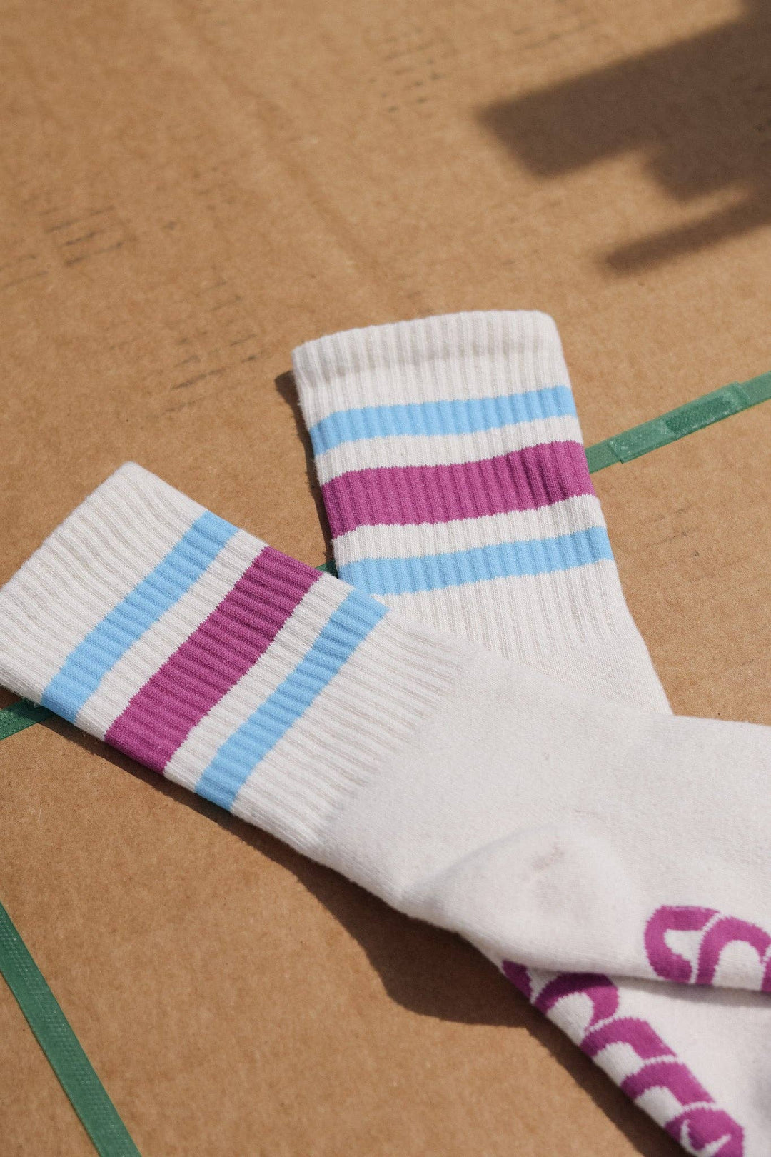 Adult S/M Berry & Light Blue Striped Socks