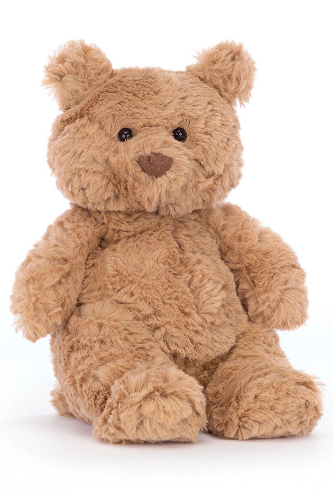 Brown teddy bear on a white background