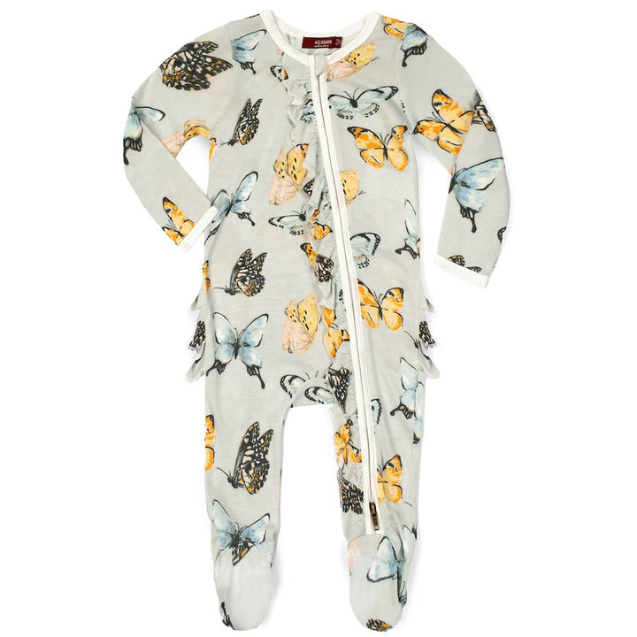 Butterfly Bamboo Ruffle Footed Romper