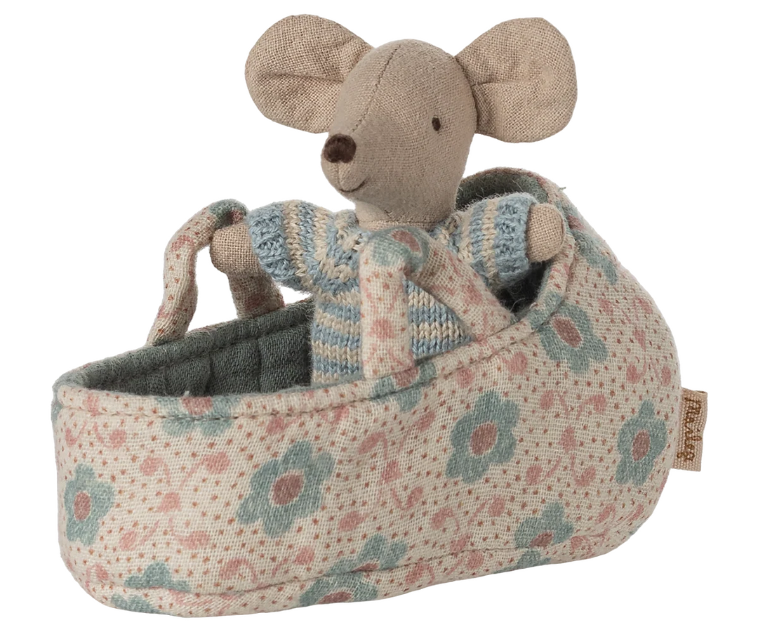 Blue Baby Mouse in Carry Cot
