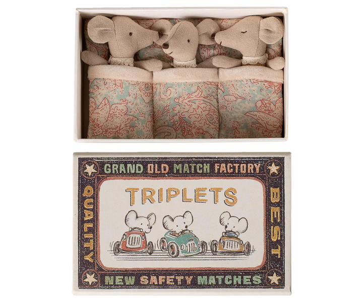 Triplets, Baby mice in matchbox Checker