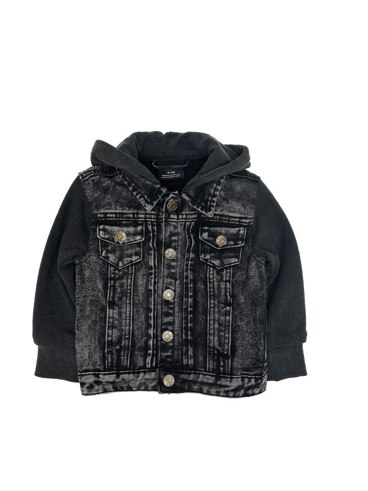 Hooded Denim Jacket - Washed Black