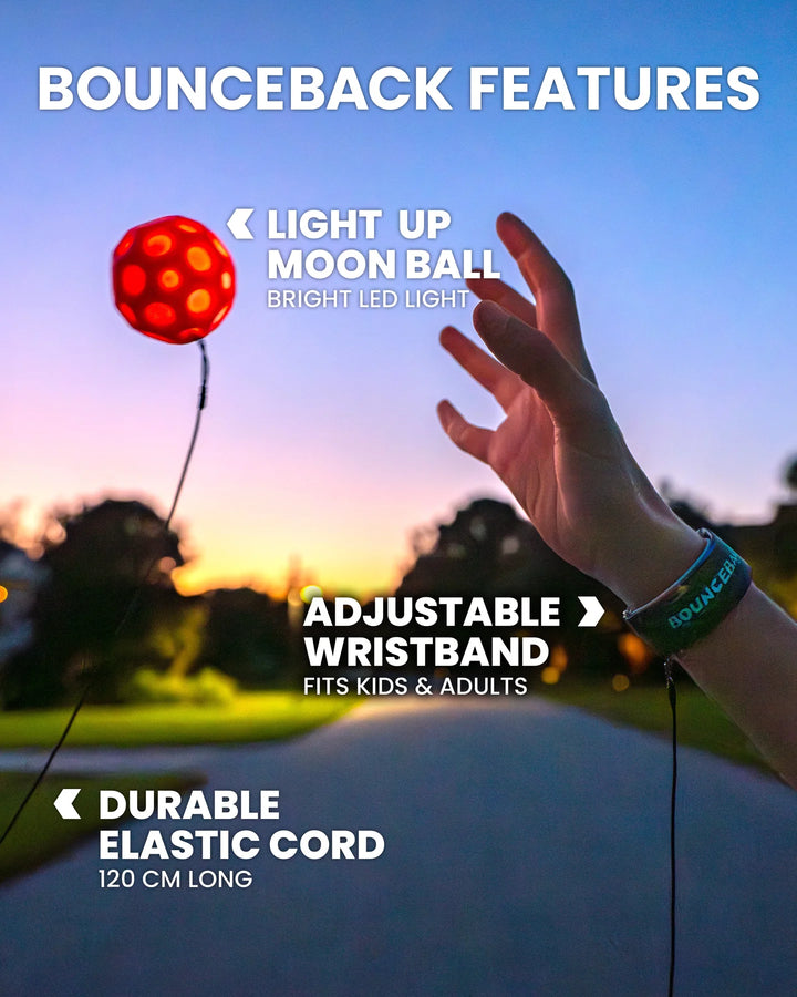 Bounceback LED Moon Ball on a Leash