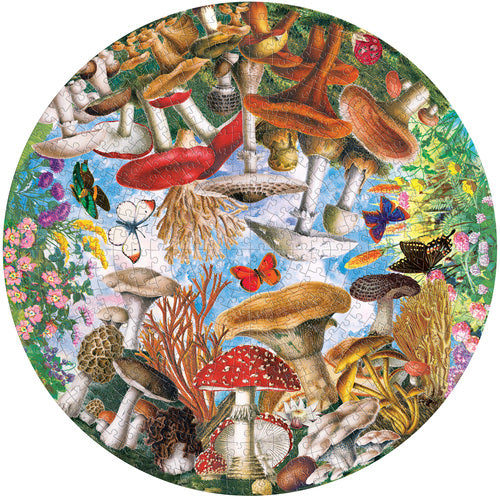 Mushrooms + Butterflies 500-piece Round Puzzle