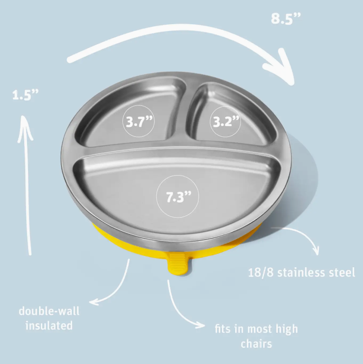 Stainless Steel Suction Baby Divided Plate w/Colored Suction