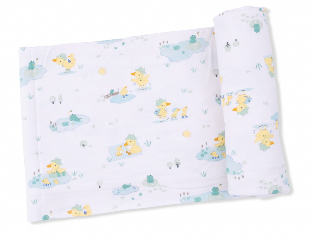 Frog and Duck Pond Swaddle Blanket