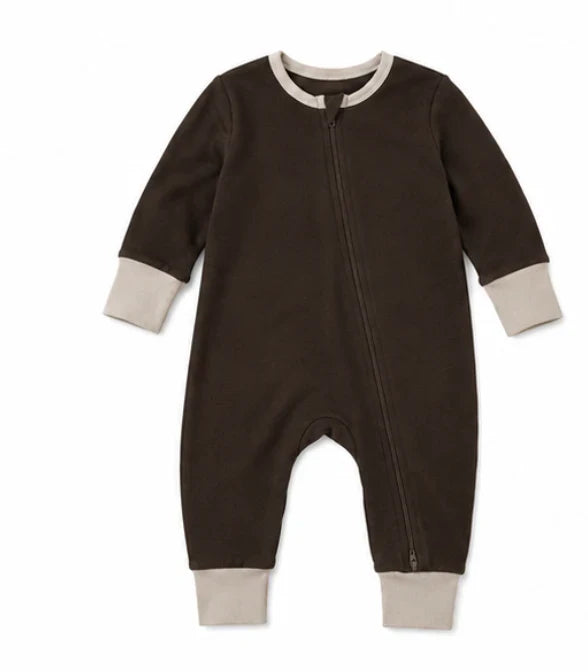 Zip Romper-Brown/Cream