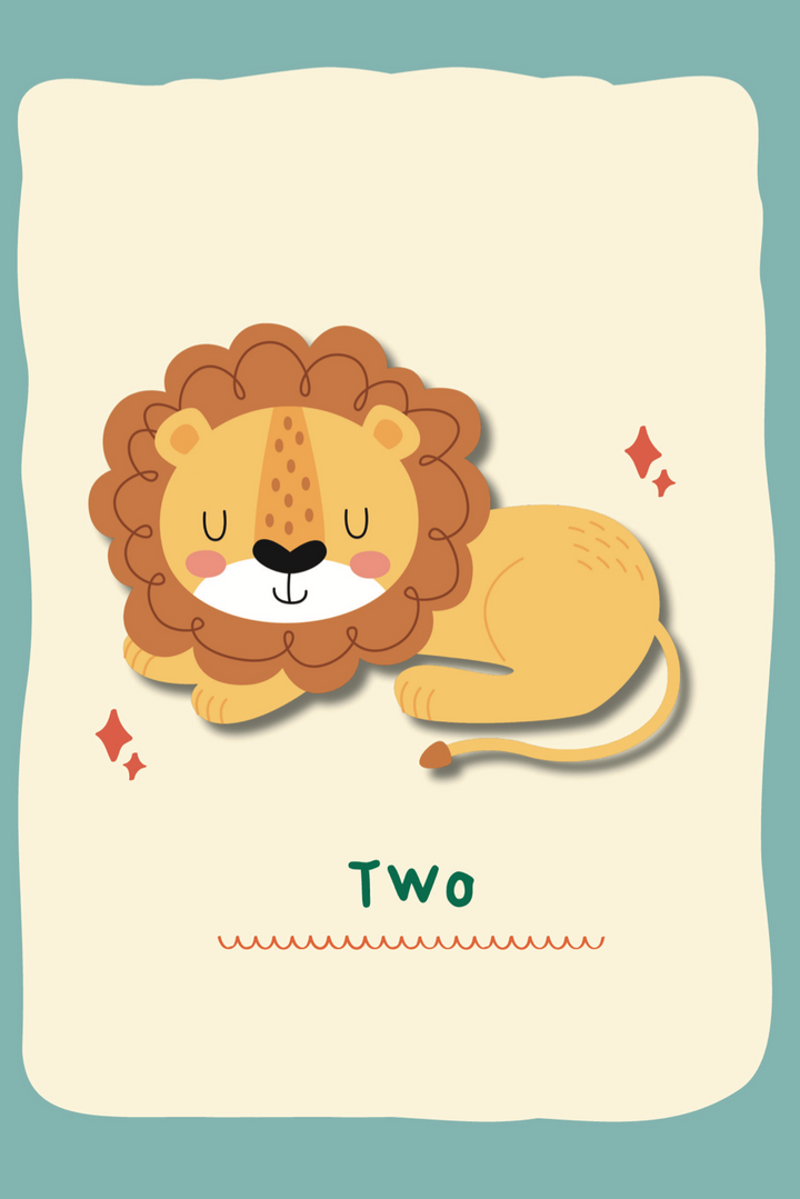 Cartoon lion on a white background with the number 'Two' below it