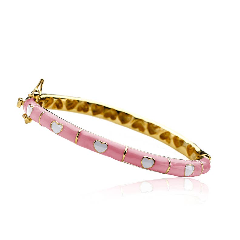 Enamel Heart Bangle: Pink With White Hearts / 3-6 Yr