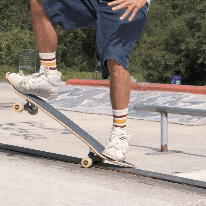 Adult L/XL Red and Brass Striped Socks