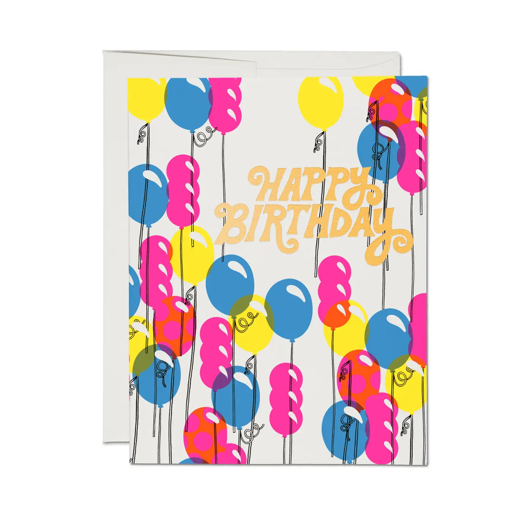 Neon Balloons Happy Birthday Card