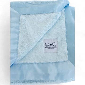 Luxury Baby Blanket with Satin Trim in Luxe Plush, Blue