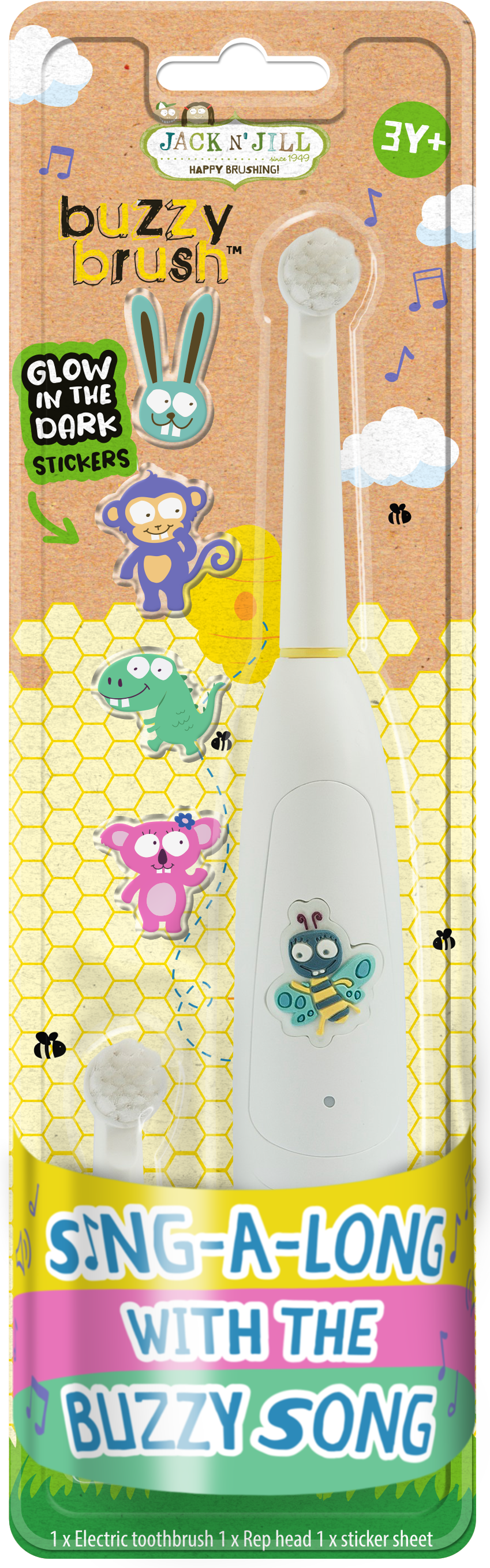 Children's electric toothbrush in packaging with cartoon characters and text.
