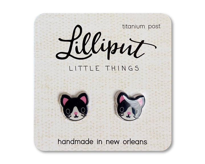 Kitty Cat Earrings : White w/ Brown Spot