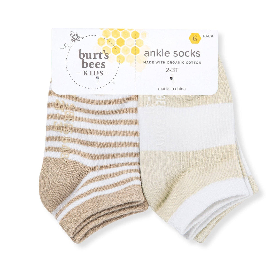 Solid & Stripes Organic Cotton Baby Ankle Socks 6 Pack - Oat: Oat / 0-3 Months