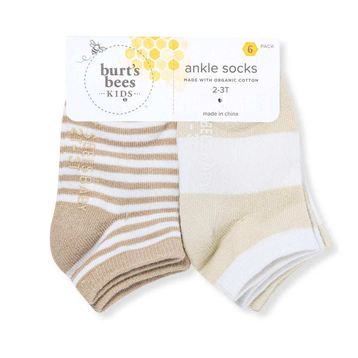 Solid & Stripes Organic Cotton Baby Ankle Socks 6 Pack - Oat: Oat / 3-12 Months