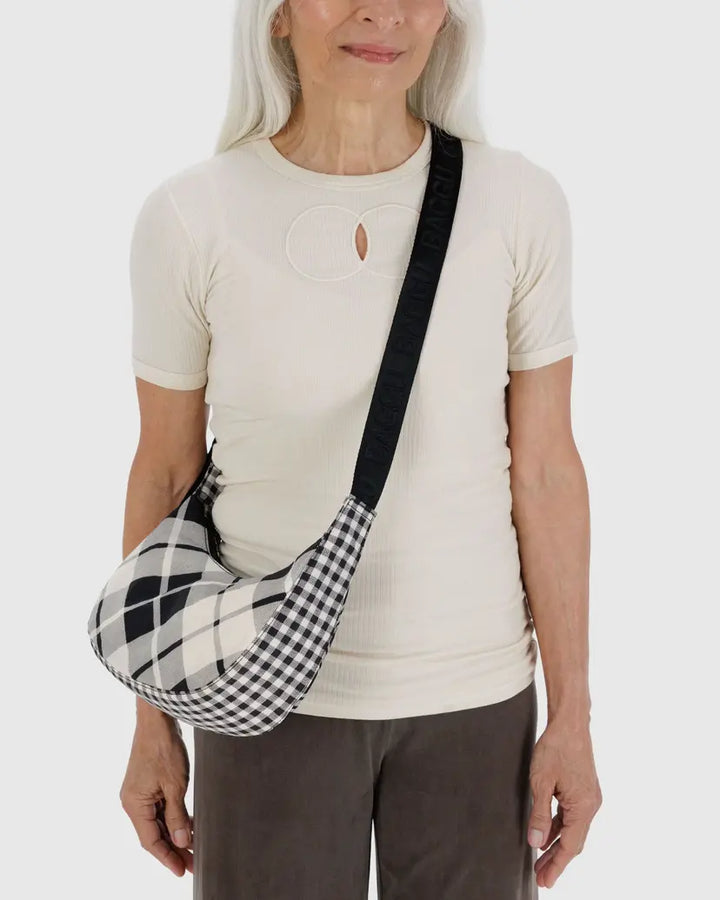 Small Nylon Crescent Bag - Mixed Plaid