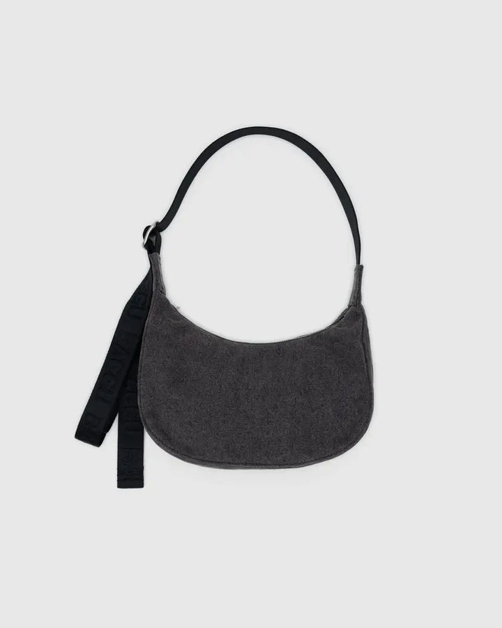 Small Denim Crescent Bag - Washed Black