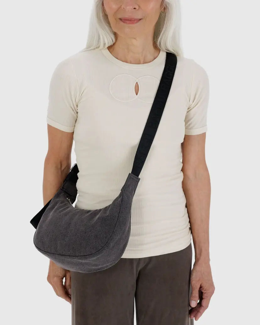 Small Denim Crescent Bag - Washed Black