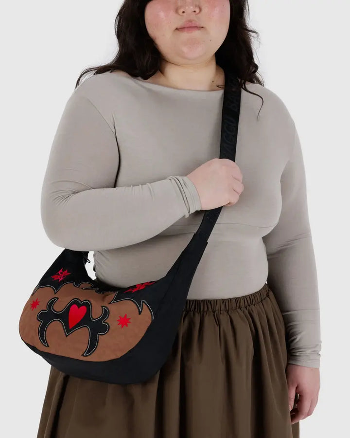 Medium Nylon Crescent Bag - Western Applique