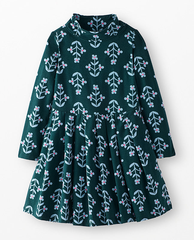 Flower Turtleneck Dress with Pockets