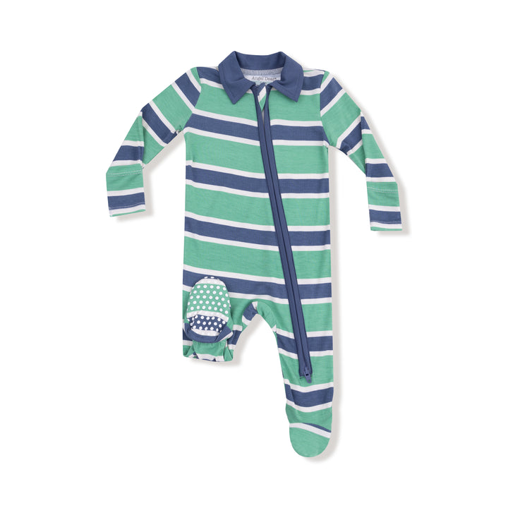 Rugby Stripe Bamboo Zip Footie